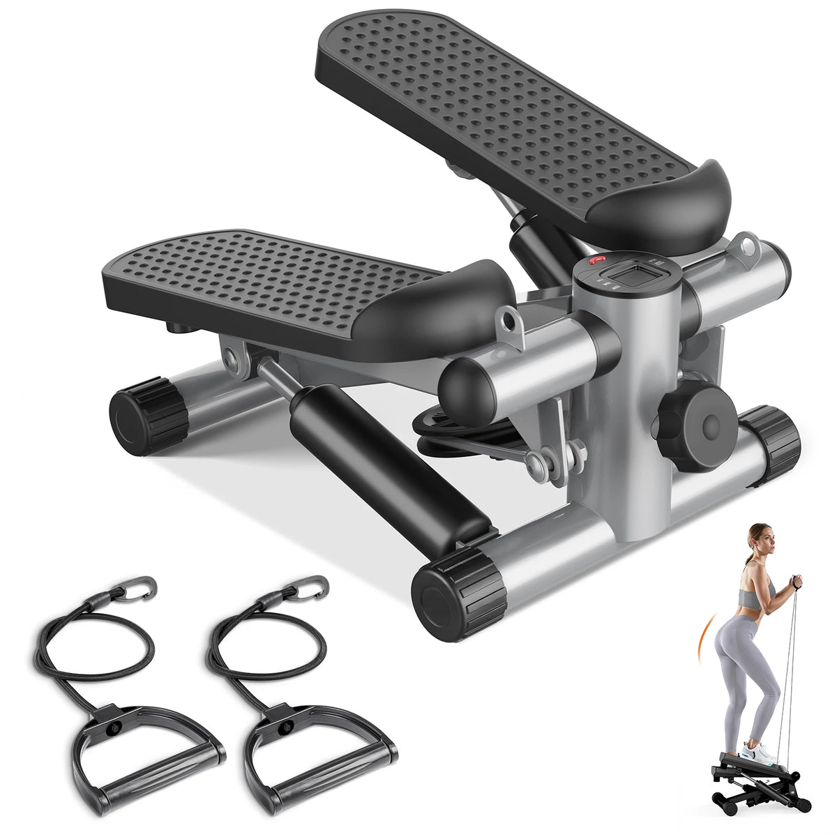 Compact Mini Stepper With Resistance Bands 300 Lbs Capacity