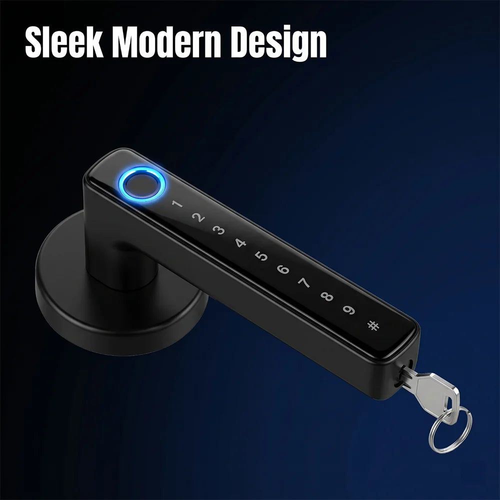 Tuya Bluetooth Smart Door Lock Fingerprint Password IC Card Mechanical Key Unlock Anti-peep Dummy Code Smart Lever Lock Adjustable Latch for Home Bedroom Apartment Interior Door