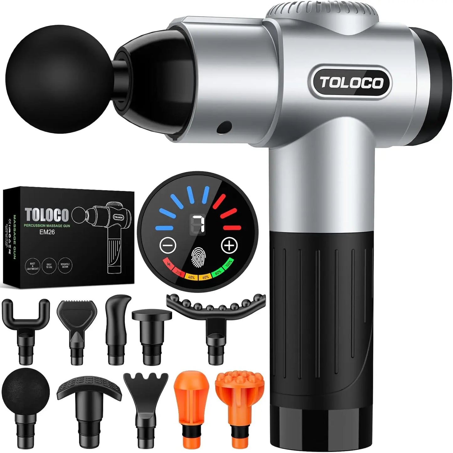 Massage Gun, Deep Tissue Back Massage for Athletes for Pain Relief, Percussion Massager with 10 Massages Heads & Silent Brushless Motor, Fathers Day Dad Gifts, Grey