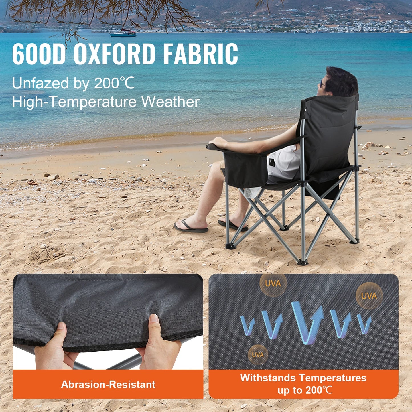 VEVOR Camping Folding Chair With Lumbar Support And Side Pockets