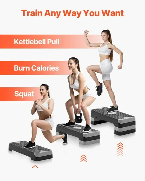 AeroExercise Step Platform, 28-Inch Adjustable Workout Stepper, Non-Slip Home Gym Cardio Trainer, Gray