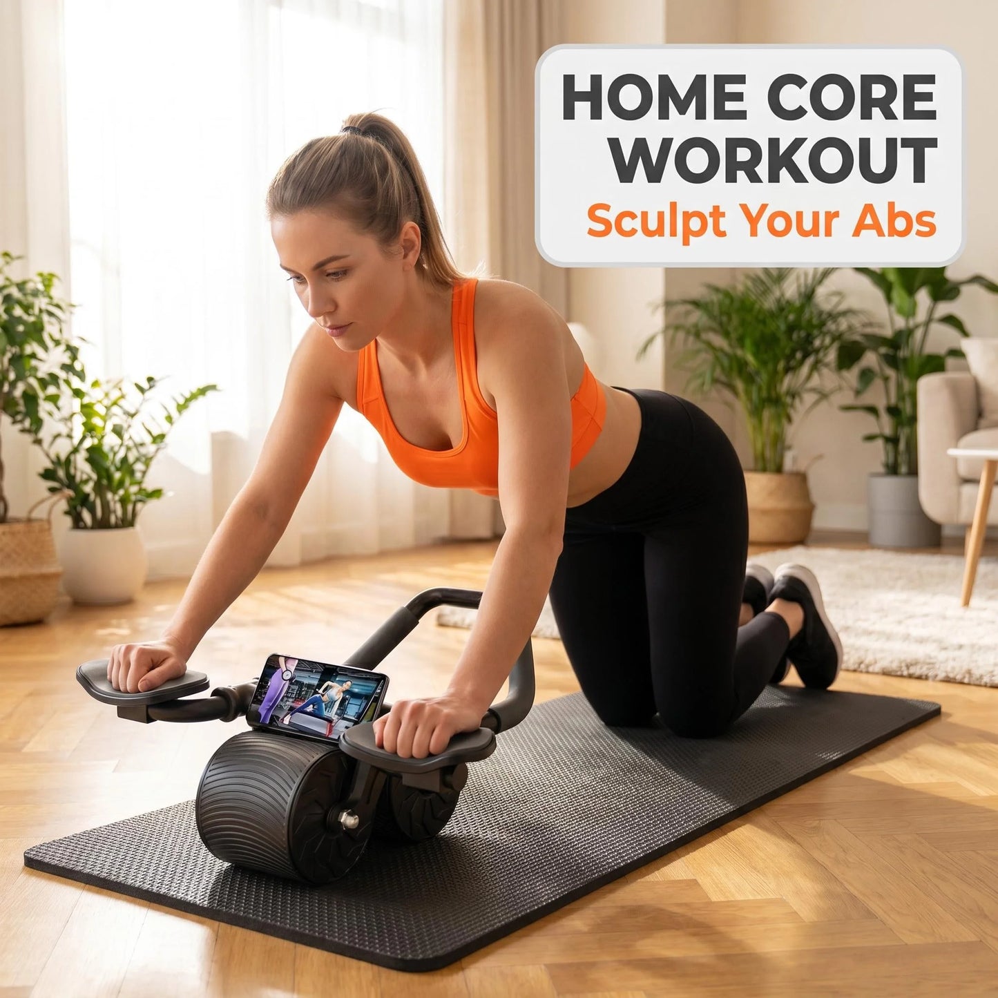 Ab Roller 3-In-1 With Knee Pad And Phone Holder Core Fitness