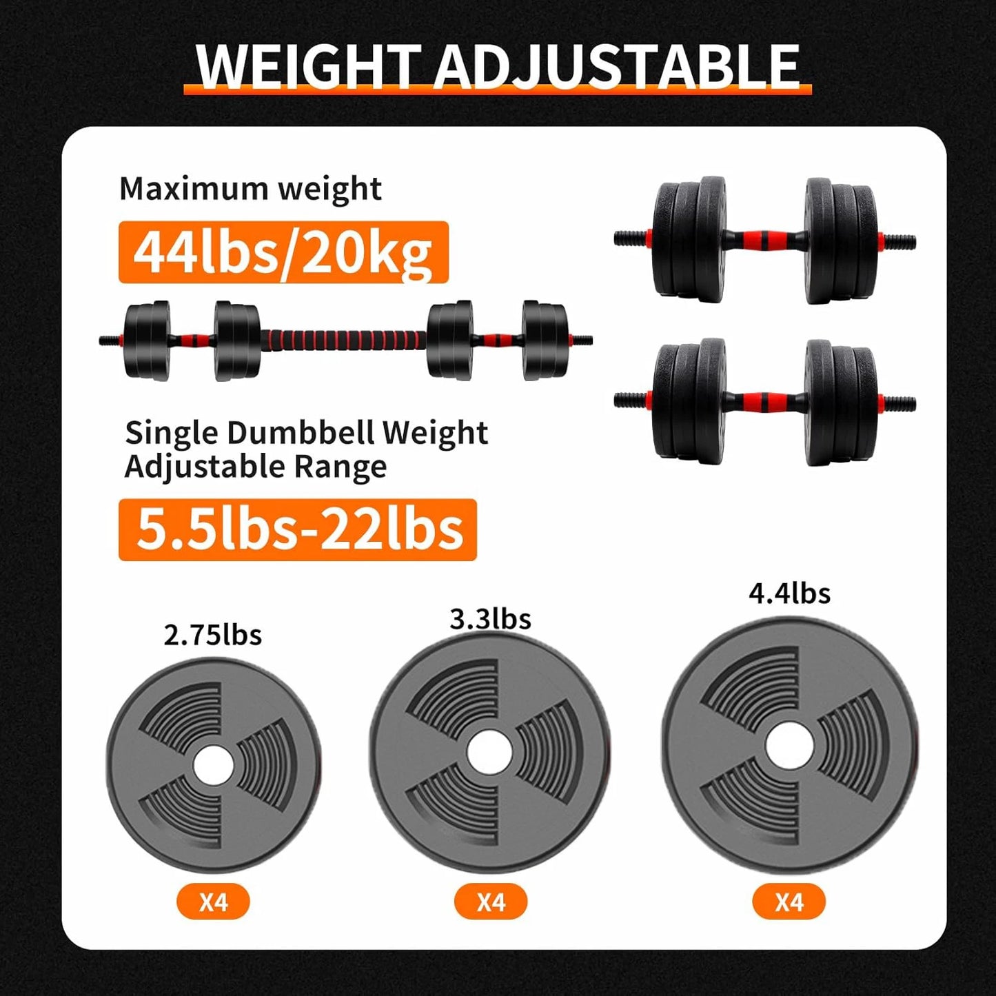 Adjustable Dumbbell To Barbell Set With Anti-Slip Grip Home Gym