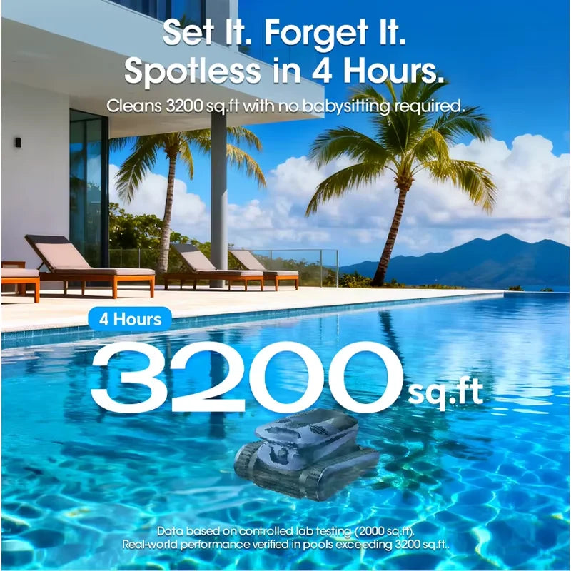 (2026 New) Seauto SAT 40 Robotic Pool Vacuum, Waterline Cleaning, AI Sonar Navigation, 240-Min Runtime, up to 3,200 Sq.ft