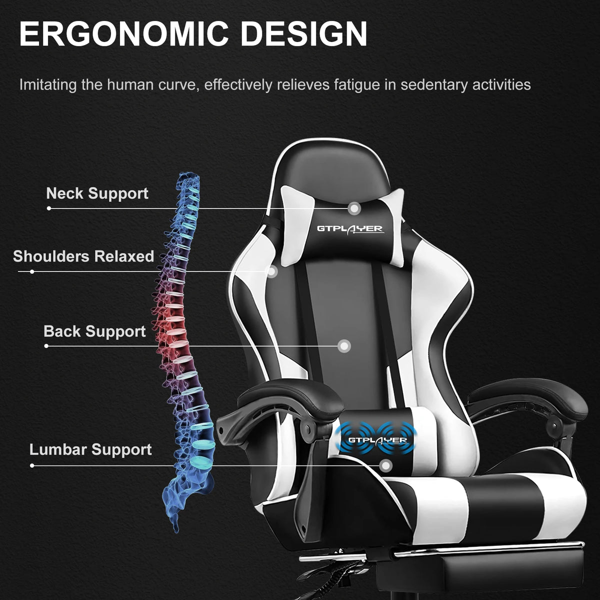 GTPLAYER Gaming Chair With Footrest Adjustable Lumbar Support Headrest