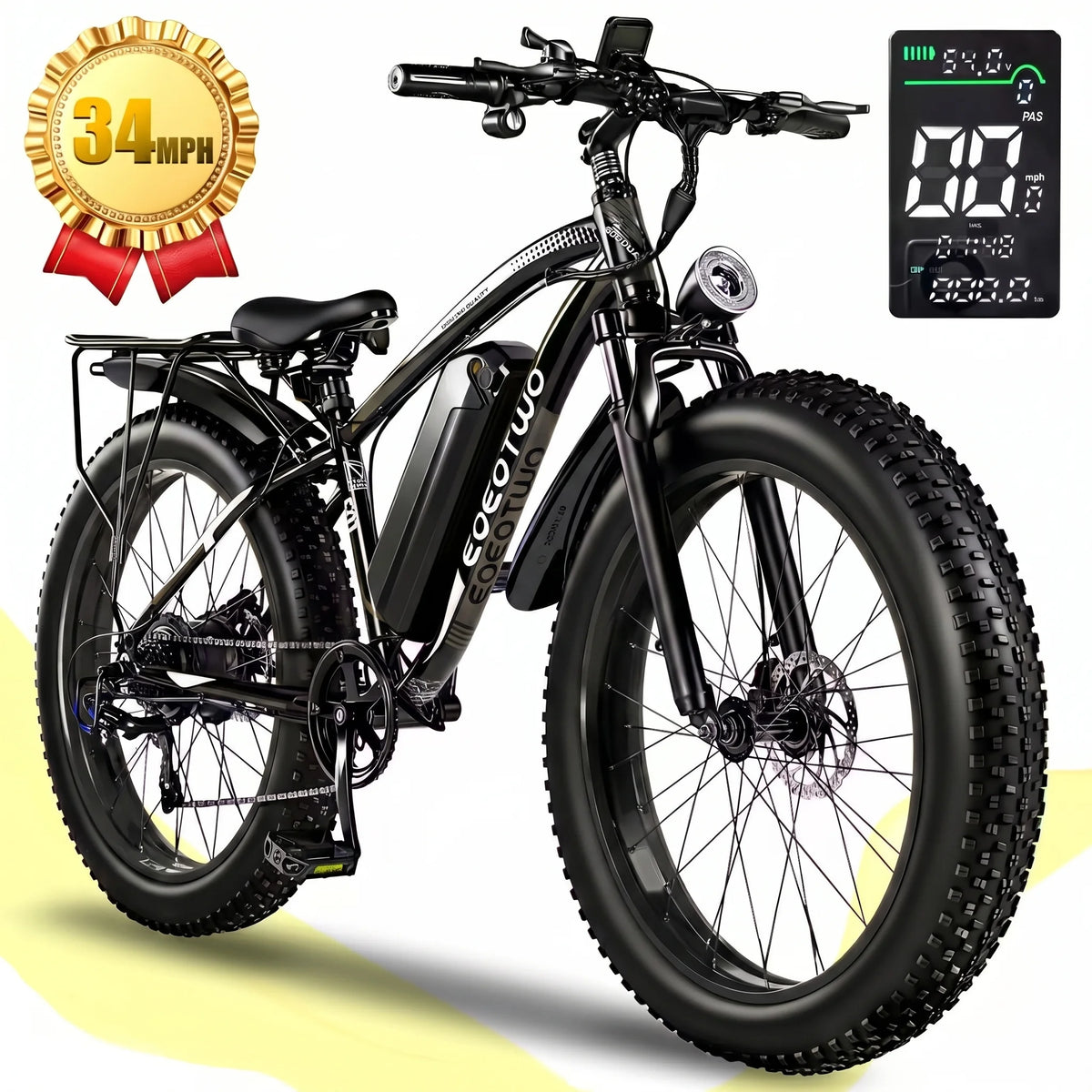 EOEOTWO 1500W Fat Tire Ebike 34MPH 48V 15Ah Mountain Bike