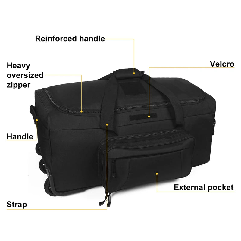 LQARMY 124L Large Capacity Outdoor Travel Bag Waterproof Trolley Case