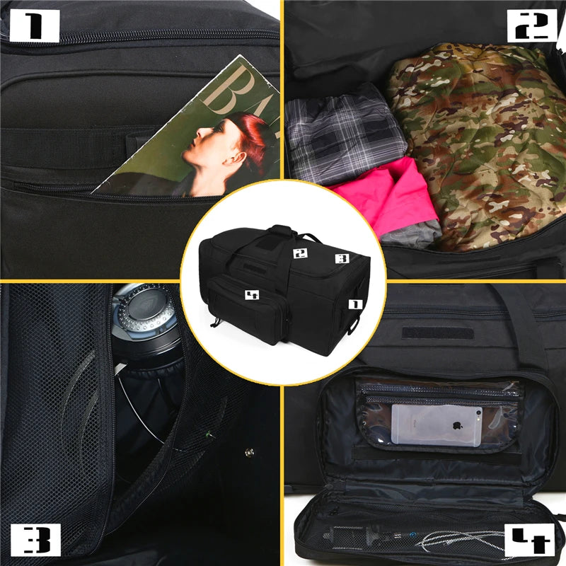 LQARMY 124L Large Capacity Outdoor Travel Bag Waterproof Trolley Case