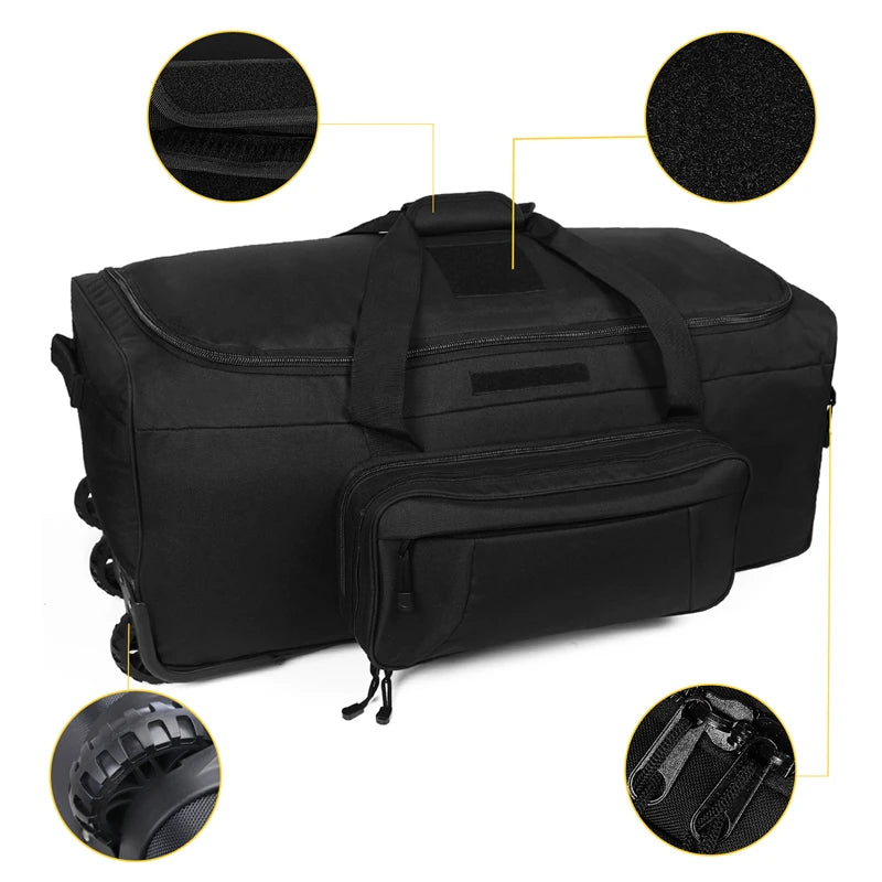 LQARMY 124L Large Capacity Outdoor Travel Bag Waterproof Trolley Case