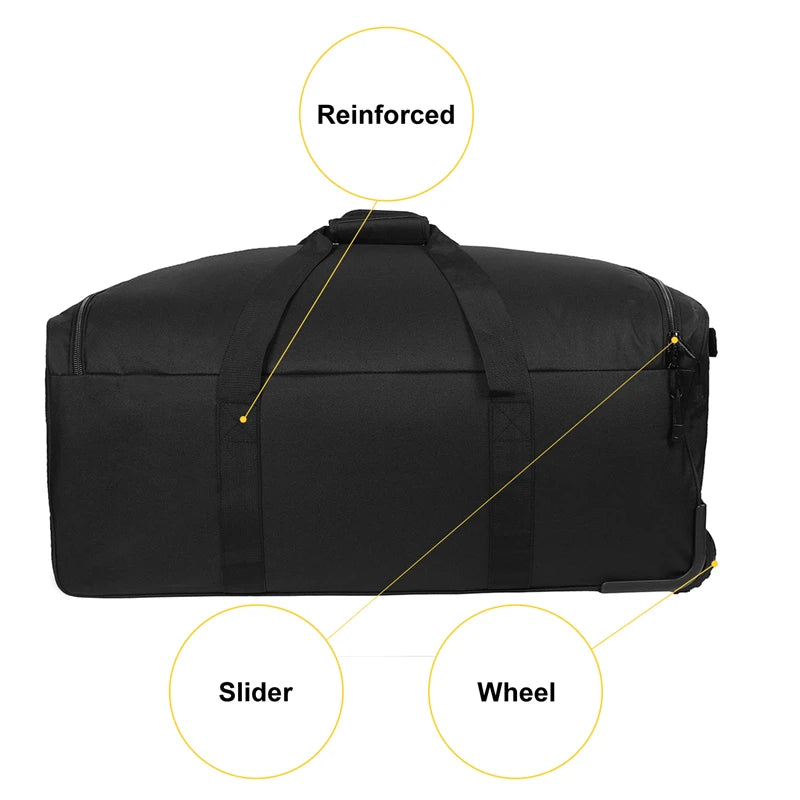 LQARMY 124L Large Capacity Outdoor Travel Bag Waterproof Trolley Case