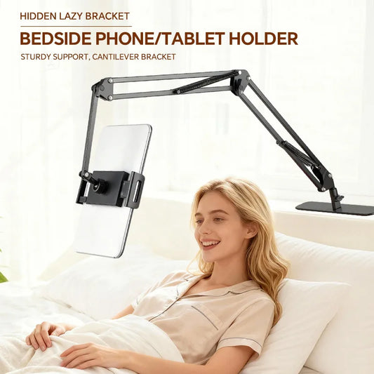 Metal Cantilever Stand For Phone & TabletMulti-angle Adjustable For Bedside Streaming, Office Work, Or Online Classes. Instantly Folds Flat To Save Space. Compatible With IPad, IPhone, Modern Design With Durable Construction