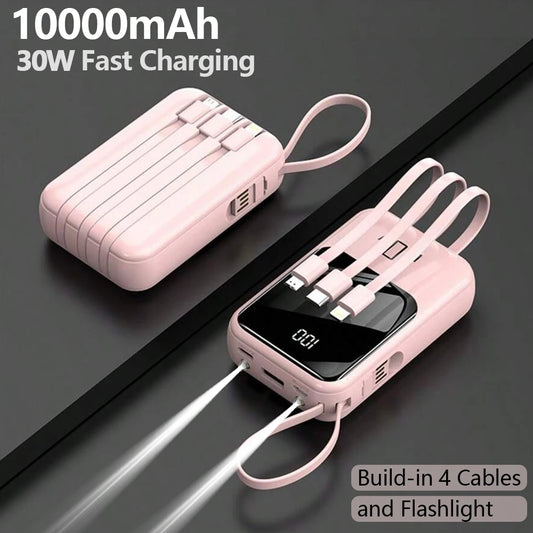 10000mAh Power Bank, Portable Charger Built-in 4 Cables and Flashlight, PD22.5W Fast Charge USB C Battery Pack Compatible with Smartphones, Camping Travel Essentials