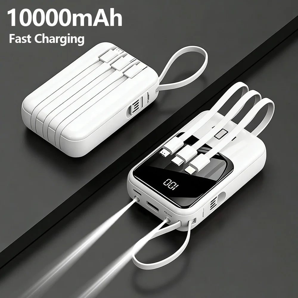 10000mAh Power Bank, Portable Charger Built-in 4 Cables and Flashlight, PD22.5W Fast Charge USB C Battery Pack Compatible with Smartphones, Camping Travel Essentials