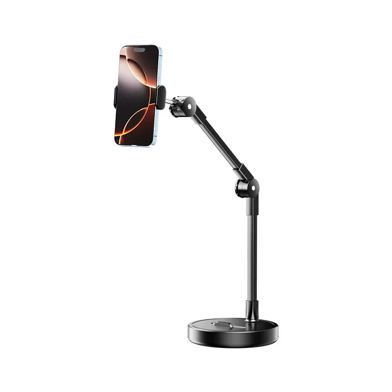 Multi-Angle Adjustable Iron Metal Phone Desktop Stand with Smooth Black Surface, Ergonomic Secure Grip Mobile Holder, Universal Support for Live Broadcast, Vlog Shooting, Online Study, Video Recording, Selfie Shooting