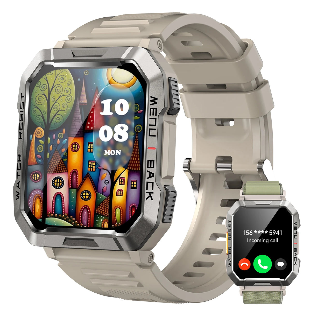 IP68 Waterproof Outdoor Sport Smart Watch with Emergency Lighting 2.01'' Display Bluetooth Women Men Smartwatch for IOS Android