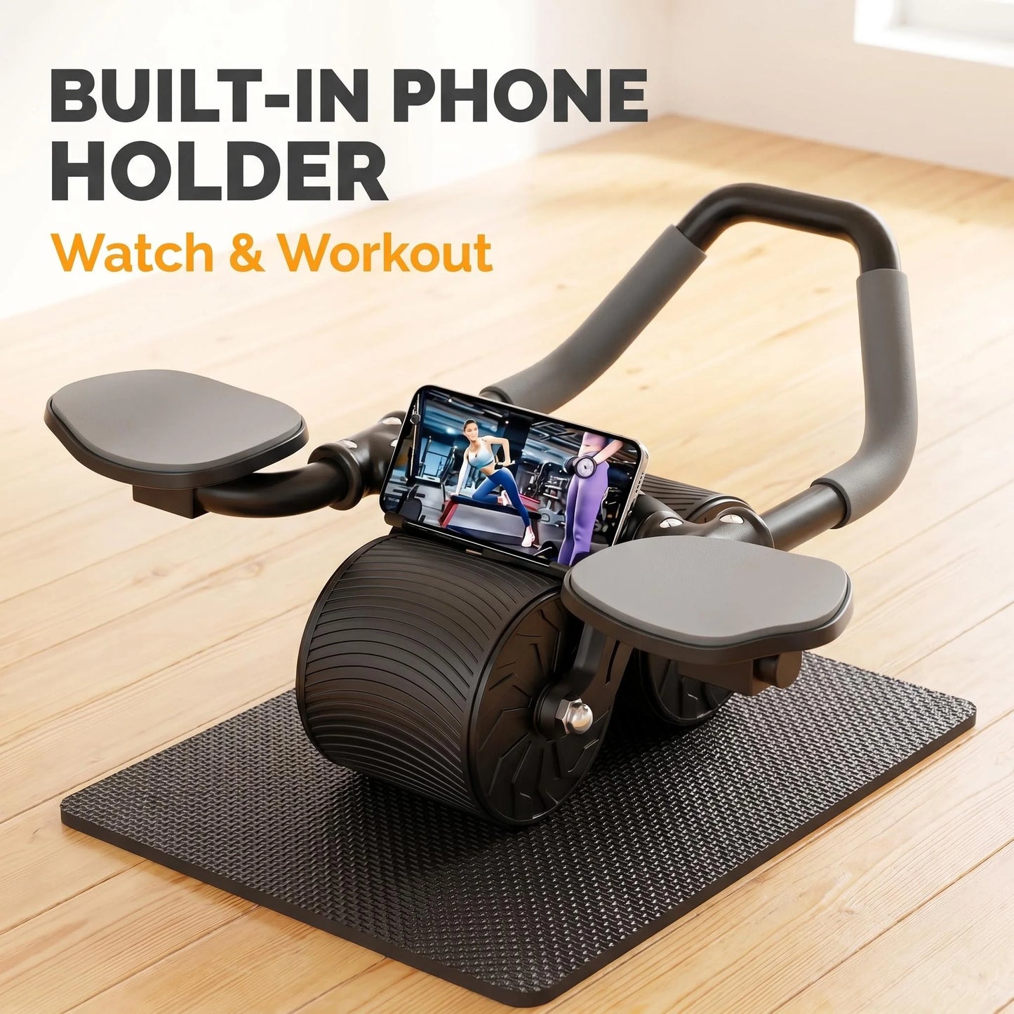 Ab Roller 3-In-1 With Knee Pad And Phone Holder Core Fitness