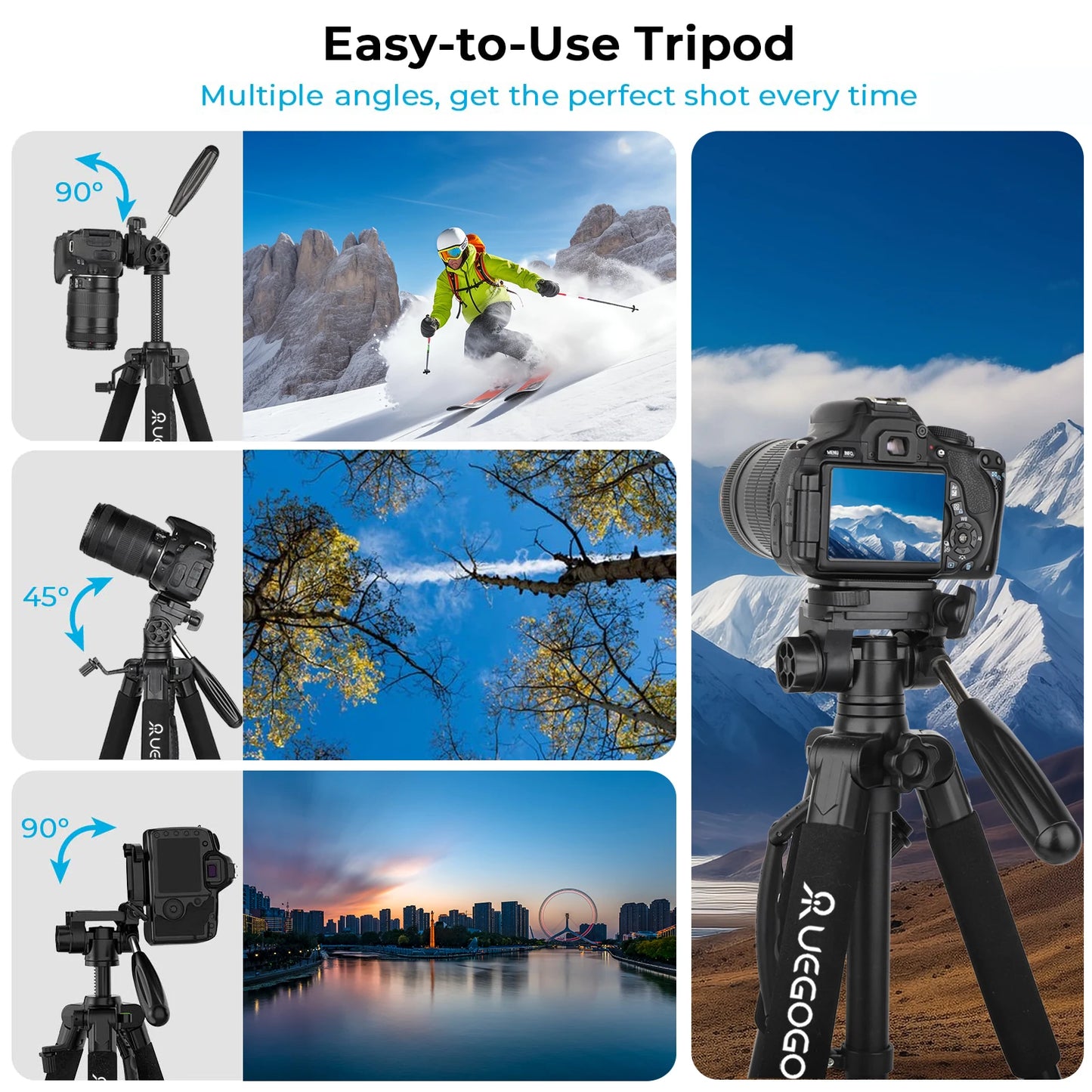 74" Professional Camera Tripod – Heavy-Duty Support for DSLR, Mobile & Projector |  Vlogging Tripod with Carry Bag