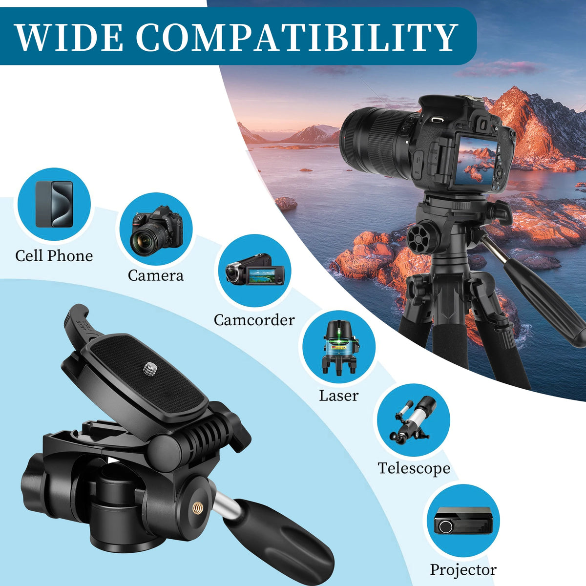 74" Professional Camera Tripod – Heavy-Duty Support for DSLR, Mobile & Projector |  Vlogging Tripod with Carry Bag