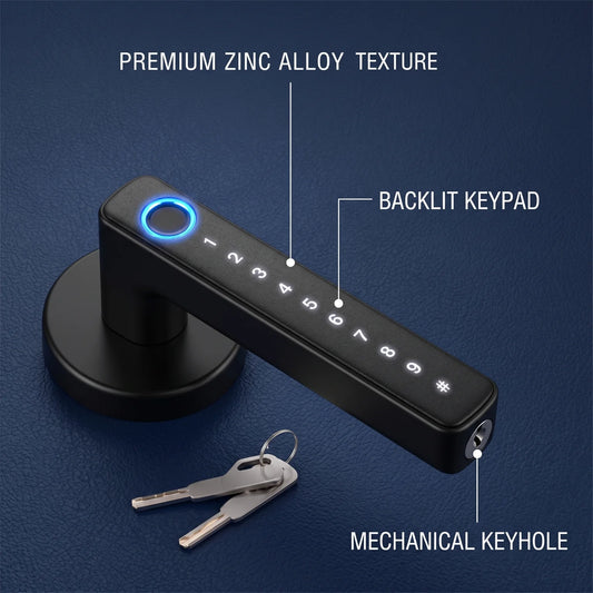 Tuya Bluetooth Smart Door Lock Fingerprint Password IC Card Mechanical Key Unlock Anti-peep Dummy Code Smart Lever Lock Adjustable Latch for Home Bedroom Apartment Interior Door