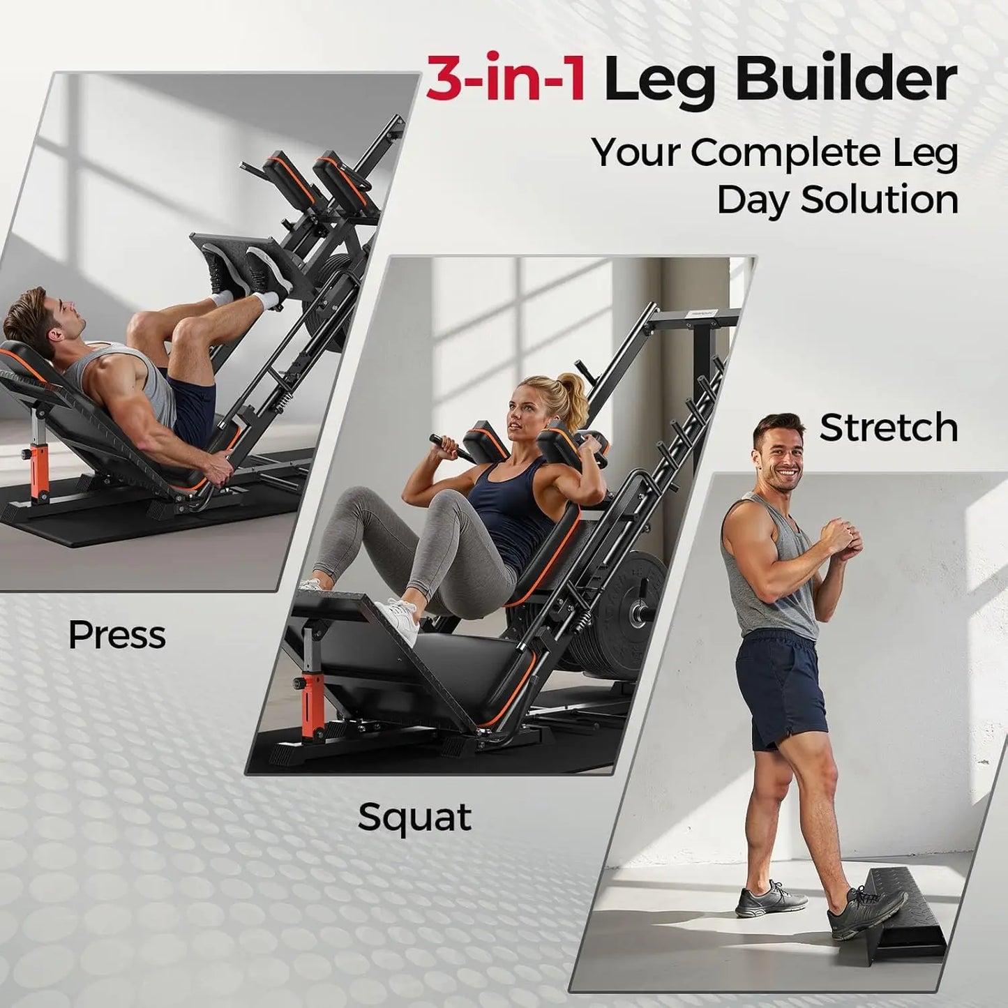 FED Fitness 3in1 Leg Press Hack Squat Machine With Ultra Quiet Pulley System