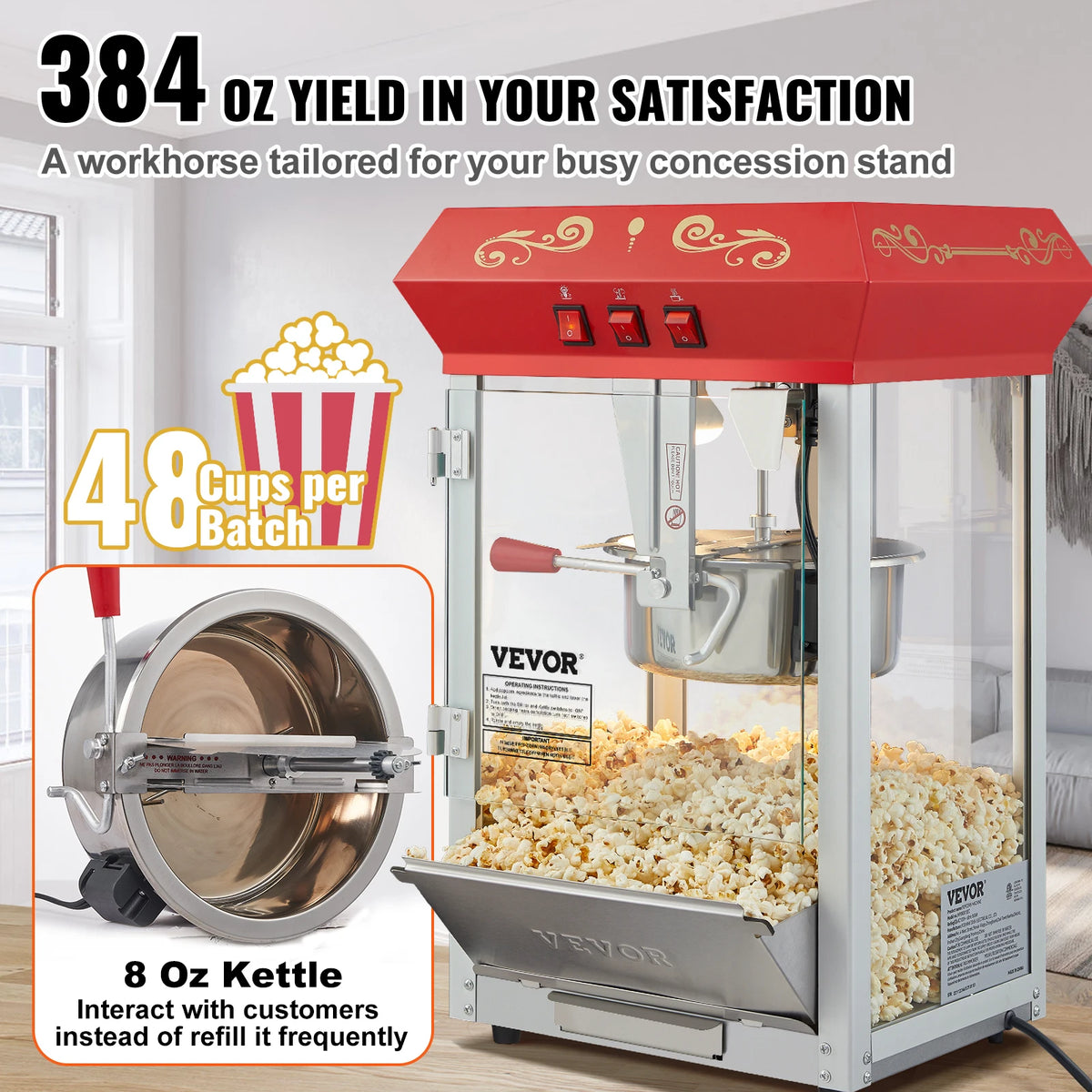 SucceBuy Electric Popcorn Maker Commercial Countertop Popper