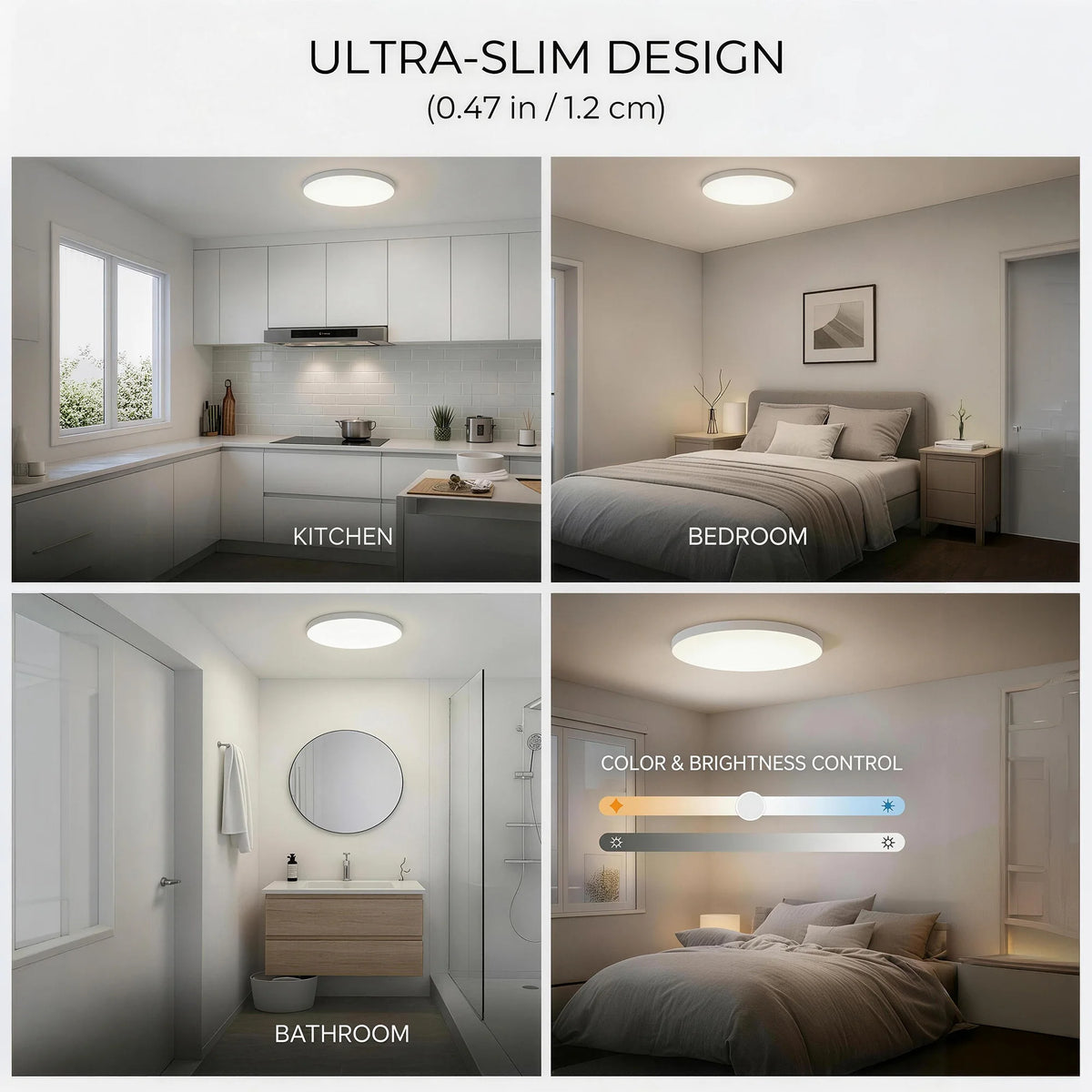 Smart RGB Ceiling Light, 11.8 Inches Ultra-Thin Design, Supports Music Sync, DIY Color Scenes and AI Lighting Modes, 3000K-6500K Dimmable White Light, APP Remote Control & Voice Control, Dimmable LED Flush Mount Ceiling Lamp