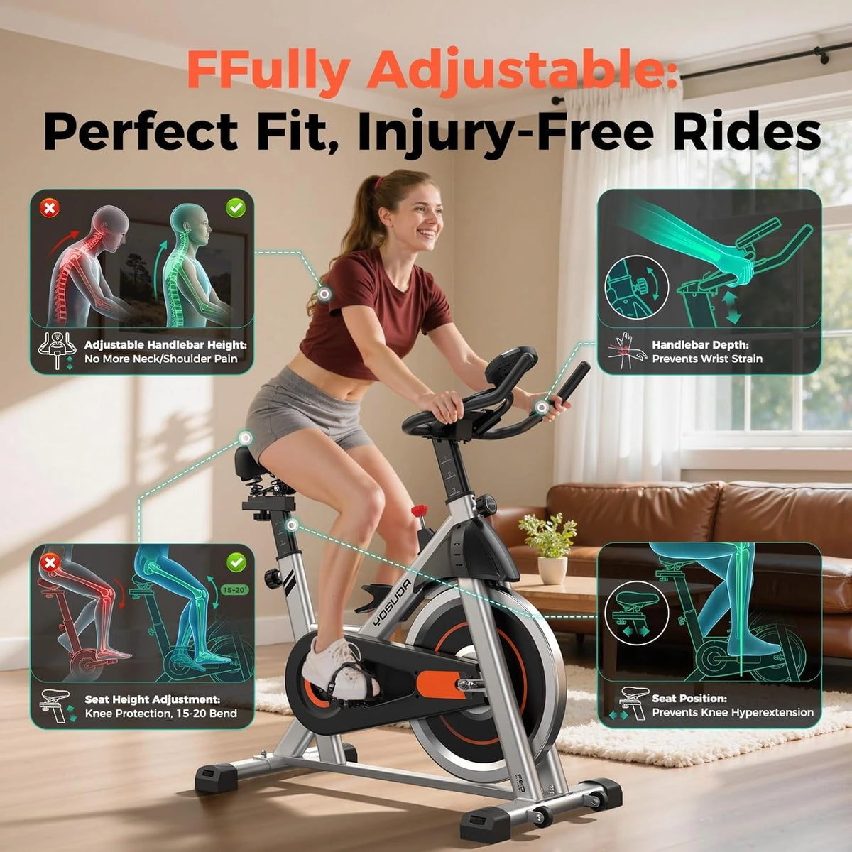 YOSUDA Magnetic Indoor Bike With App Connectivity 300 Lb Capacity