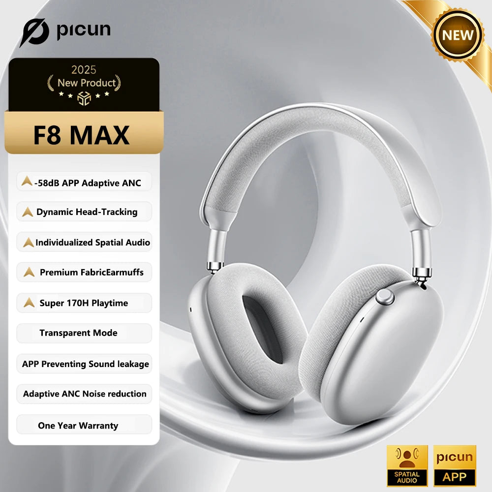Picun F8 Pro ANC Wireless Headphones With 3D Spatial Audio Bluetooth 5.3