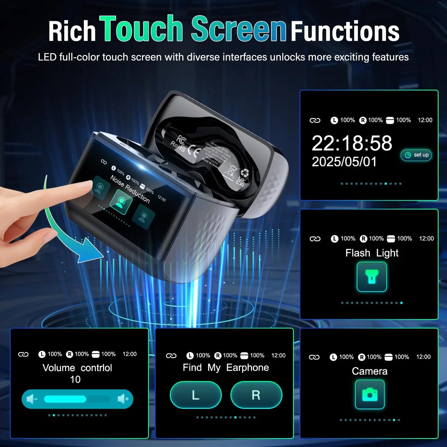 Kuizil Wireless Earbuds Bluetooth 5.3 Touch Control IPX7 Water Resistant