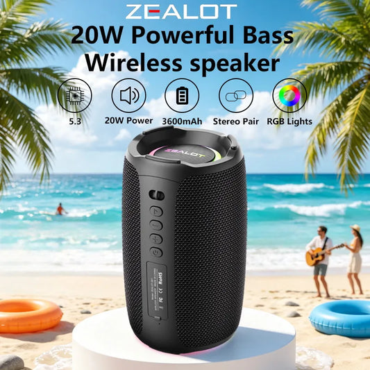 ZEALOT S61 Bluetooth Speaker IPX6 Waterproof Outdoor Bass 10W