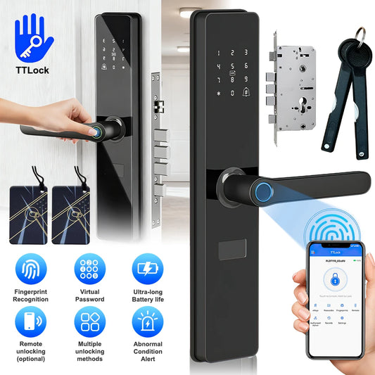 Smart Door Lock TTLock App Fingerprint Password RFID Card Remote Unlock 5-in-1 Keyless Entry for Home Office Apartment Security