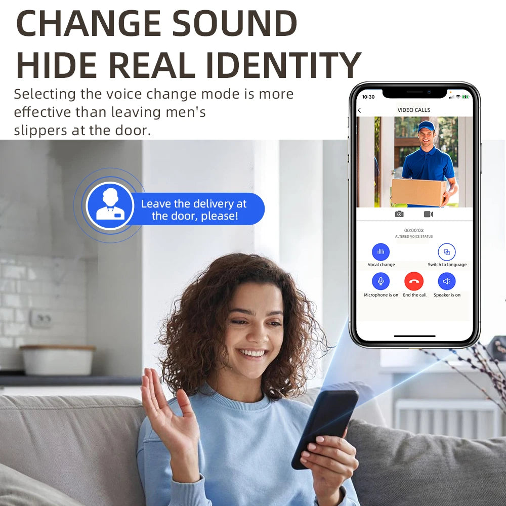 Wireless Smart Video Doorbell Camera 1000P 90° Wide Angle PIR Motion Detection Two Way Audio IR Night Vision Free 72H Cloud Storage Voice Change Home Security Doorbell with Indoor Chime