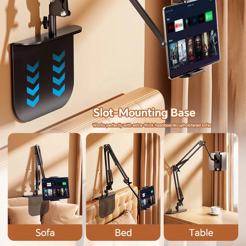 Metal Cantilever Stand For Phone & TabletMulti-angle Adjustable For Bedside Streaming, Office Work, Or Online Classes. Instantly Folds Flat To Save Space. Compatible With IPad, IPhone, Modern Design With Durable Construction