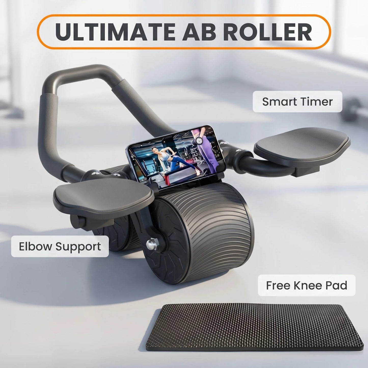 Ab Roller 3-In-1 With Knee Pad And Phone Holder Core Fitness