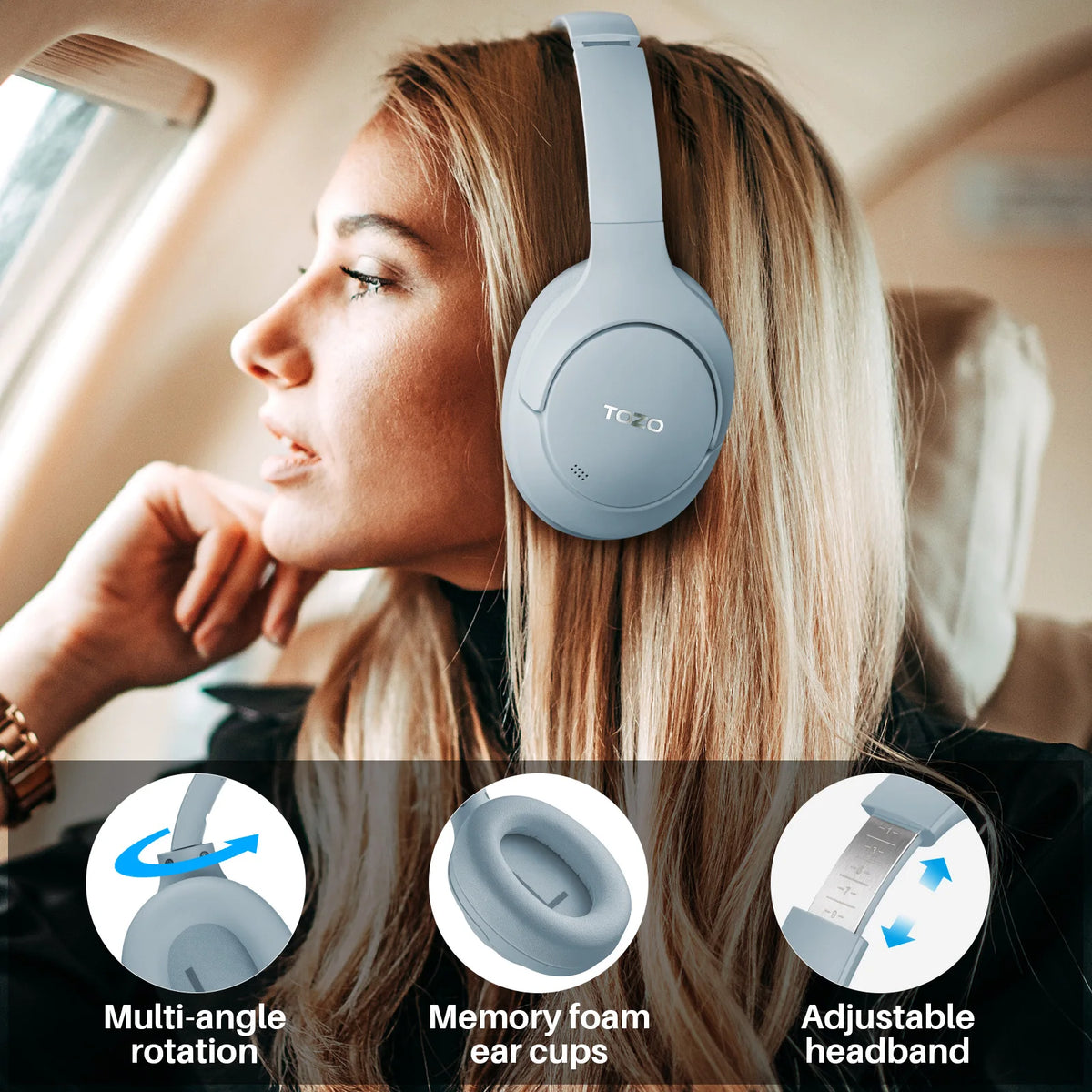 TOZO Hi Res Over Ear Headphones With Hybrid ANC Wireless