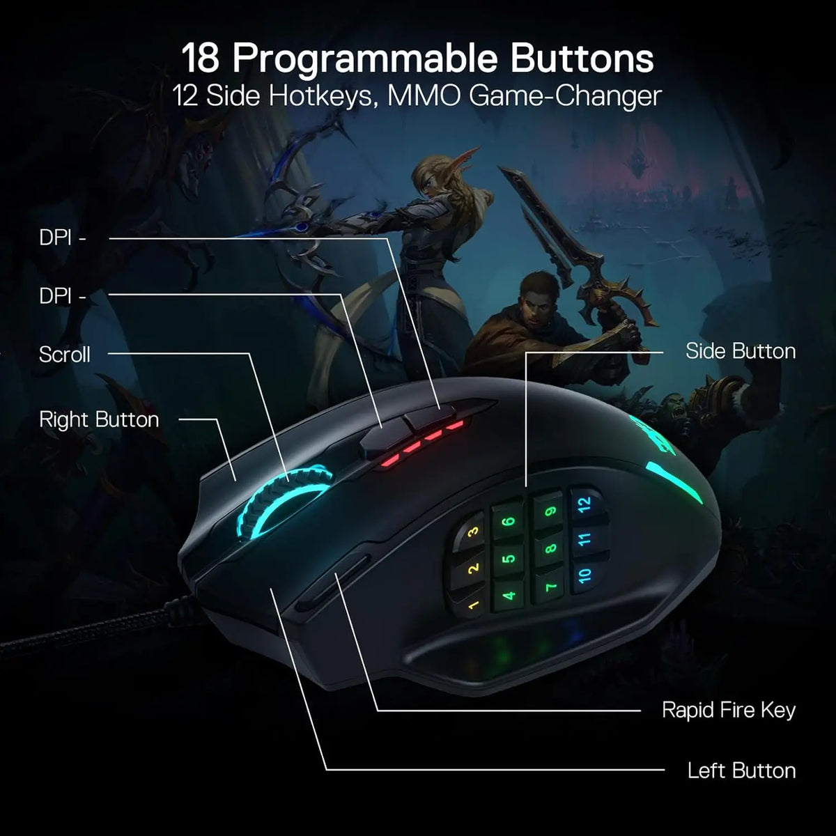 Redragon M908 RGB Gaming Mouse With 12400 DPI Programmable Buttons