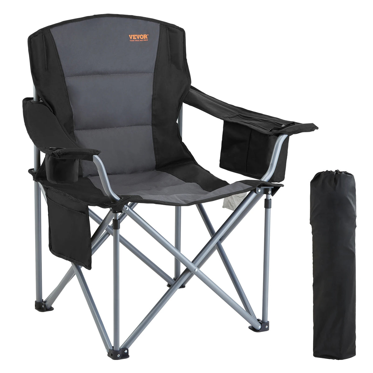 VEVOR Camping Folding Chair With Lumbar Support And Side Pockets