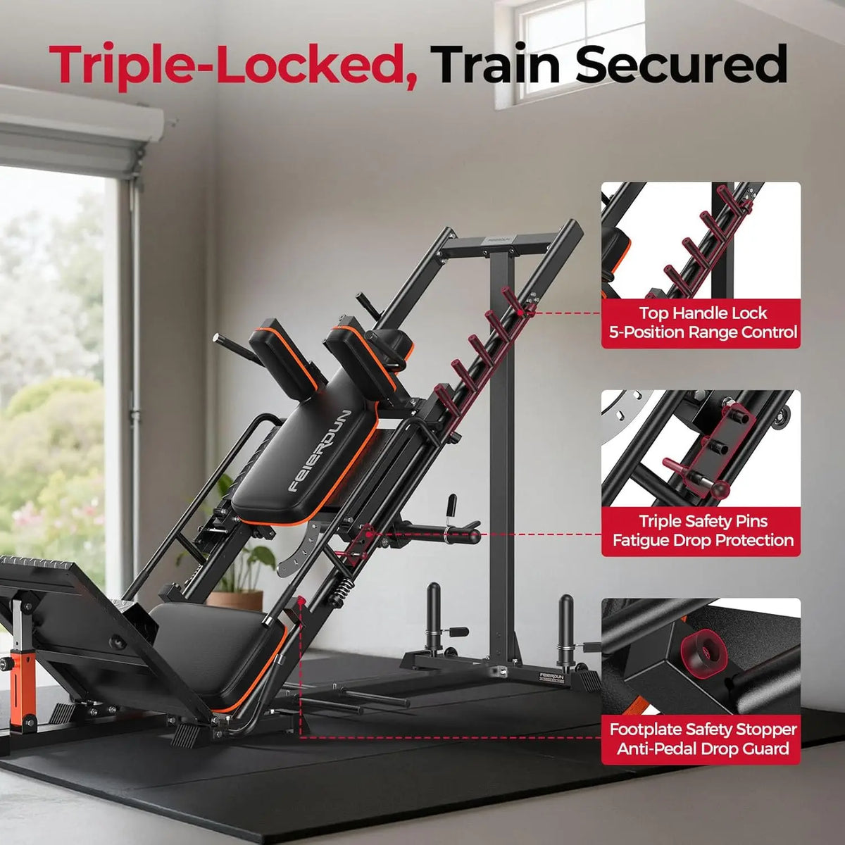 FED Fitness 3in1 Leg Press Hack Squat Machine With Ultra Quiet Pulley System