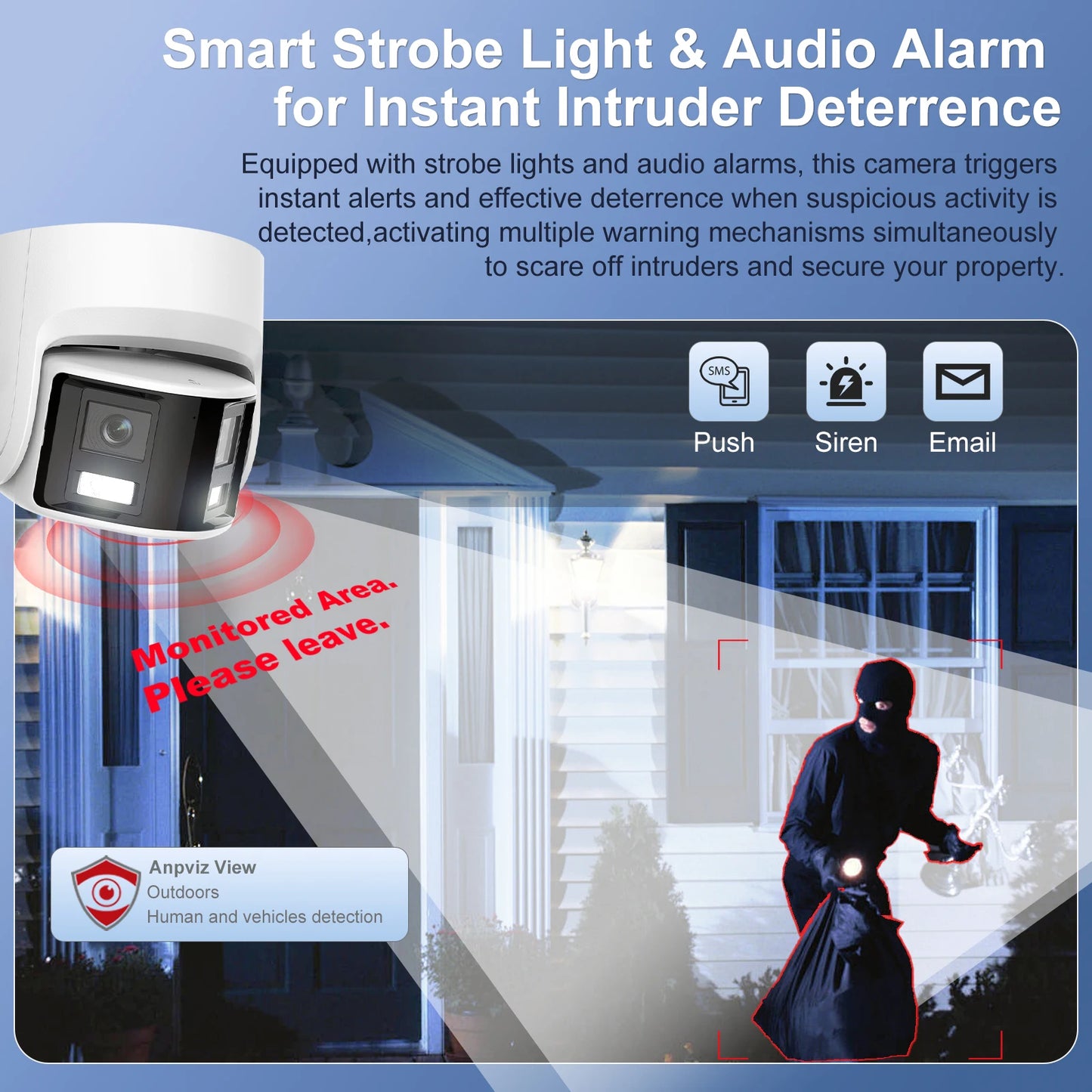 Anpviz 8MP Dual Lens POE Camera Ultra Wide Angel 180° Panoramic Security Camera AI Human Vehicle Detection Audio Warning Alarm