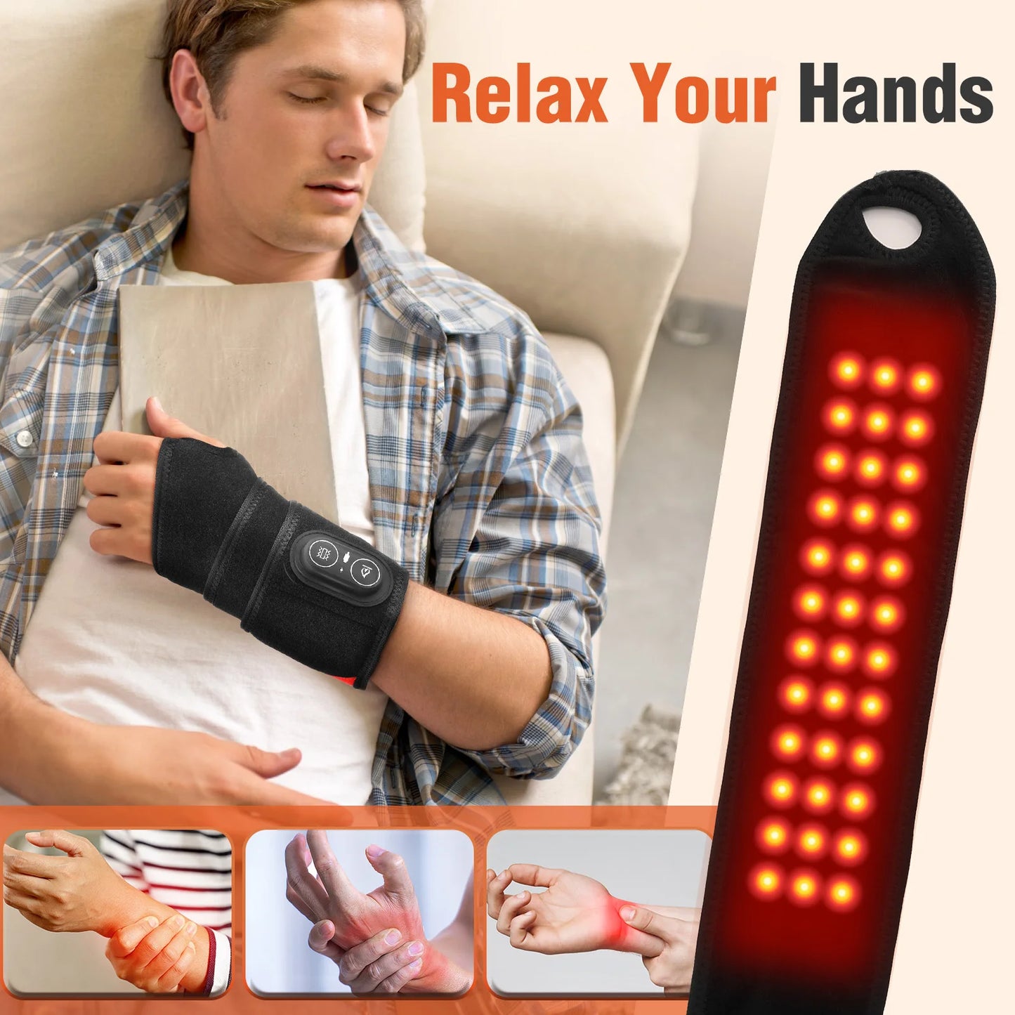36pcs LED Beads 660&850nm Red Light Vibration Heating Wrap Versatile Heating Pad Wrap for Knee, Elbow, Wrist, Ankle, Body