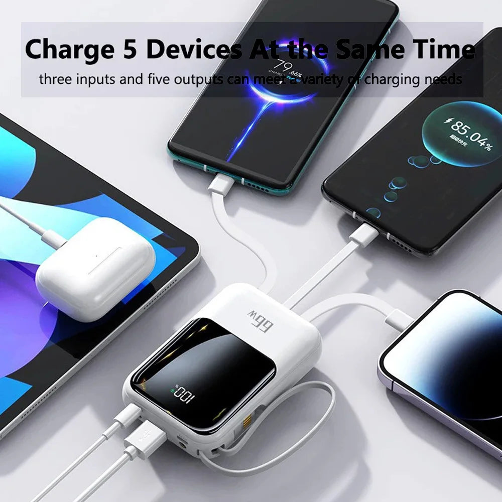 10000mAh Power Bank, Portable Charger Built-in 4 Cables and Flashlight, PD22.5W Fast Charge USB C Battery Pack Compatible with Smartphones, Camping Travel Essentials