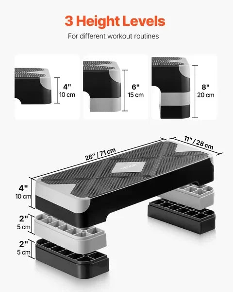 AeroExercise Step Platform, 28-Inch Adjustable Workout Stepper, Non-Slip Home Gym Cardio Trainer, Gray