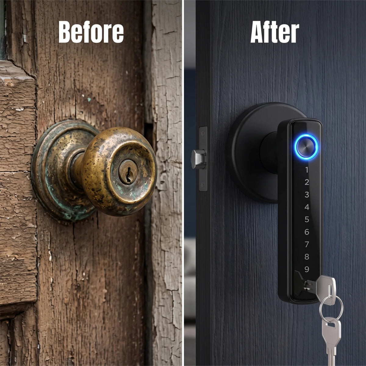 Tuya Bluetooth Smart Door Lock Fingerprint Password IC Card Mechanical Key Unlock Anti-peep Dummy Code Smart Lever Lock Adjustable Latch for Home Bedroom Apartment Interior Door