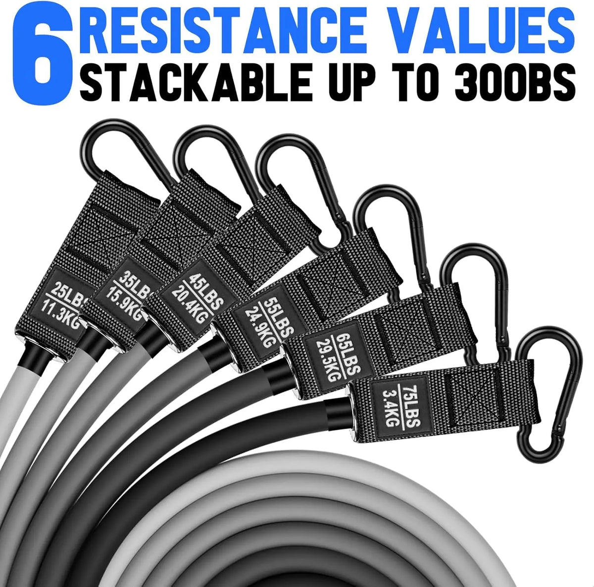 Heavy Resistance Bands Set with Handles, Door Anchor & Ankle Straps - 300lbs Max for Home Gym Strength Training