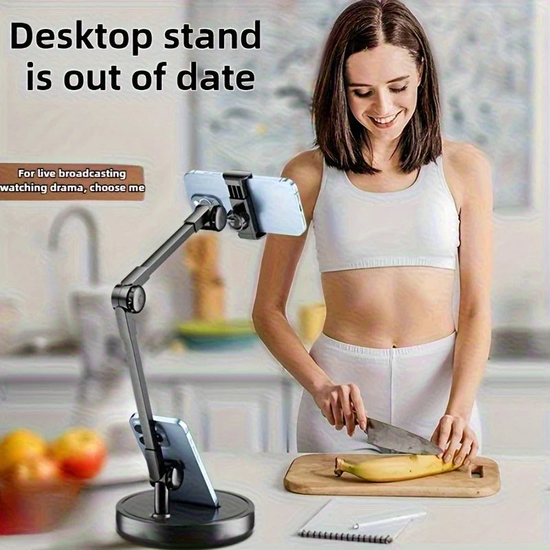 Multi-Angle Adjustable Iron Metal Phone Desktop Stand with Smooth Black Surface, Ergonomic Secure Grip Mobile Holder, Universal Support for Live Broadcast, Vlog Shooting, Online Study, Video Recording, Selfie Shooting