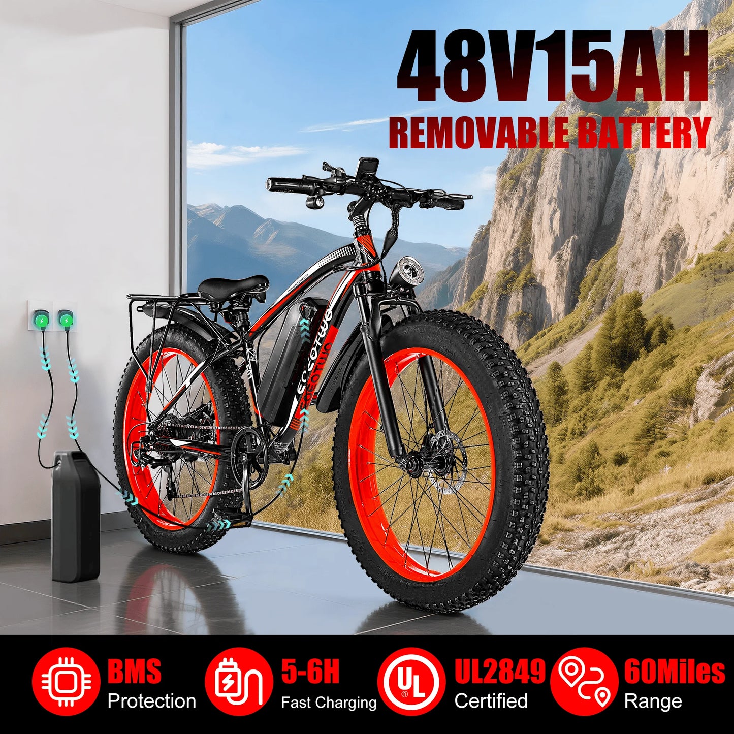 EOEOTWO 1500W Fat Tire Ebike 34MPH 48V 15Ah Mountain Bike