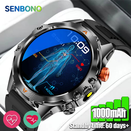 SENBONO Men's Smart Watch Heart Rate Blood Oxygen Fitness Tracker 1000mAh Battery Long Use Time Sport Smartwatch For Men Women