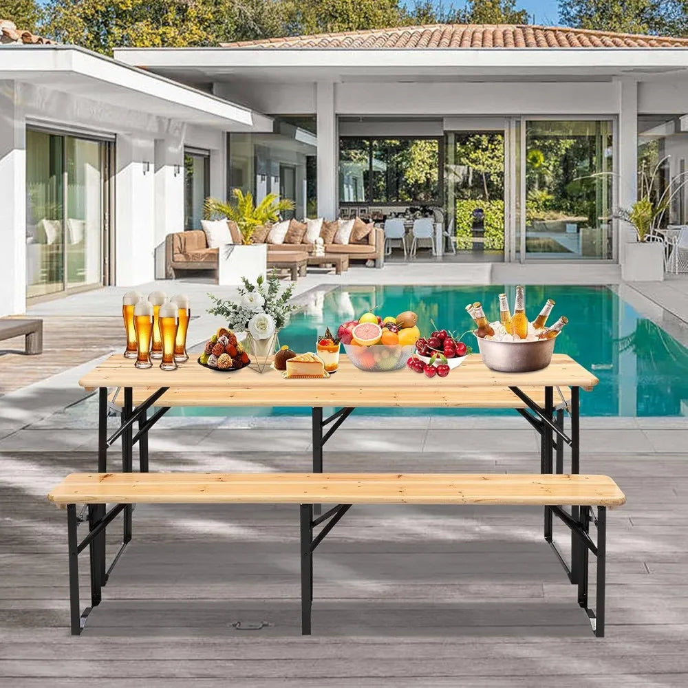 Folding Picnic Table With Benches Weather Resistant Wood Outdoors