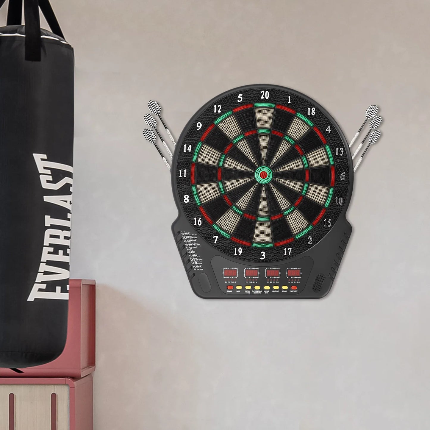 Electronic Soft Tip Dartboard Set, 27 Games, 243 Variants, Includes 6 Darts, Digital Dartboard with Colorful LED