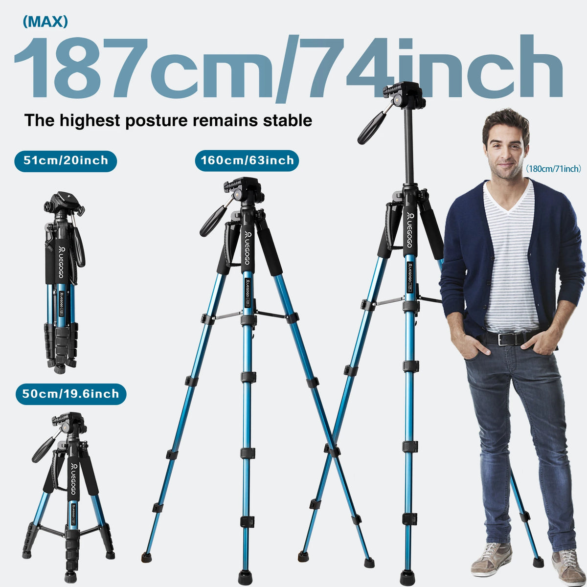 74" Professional Camera Tripod – Heavy-Duty Support for DSLR, Mobile & Projector |  Vlogging Tripod with Carry Bag